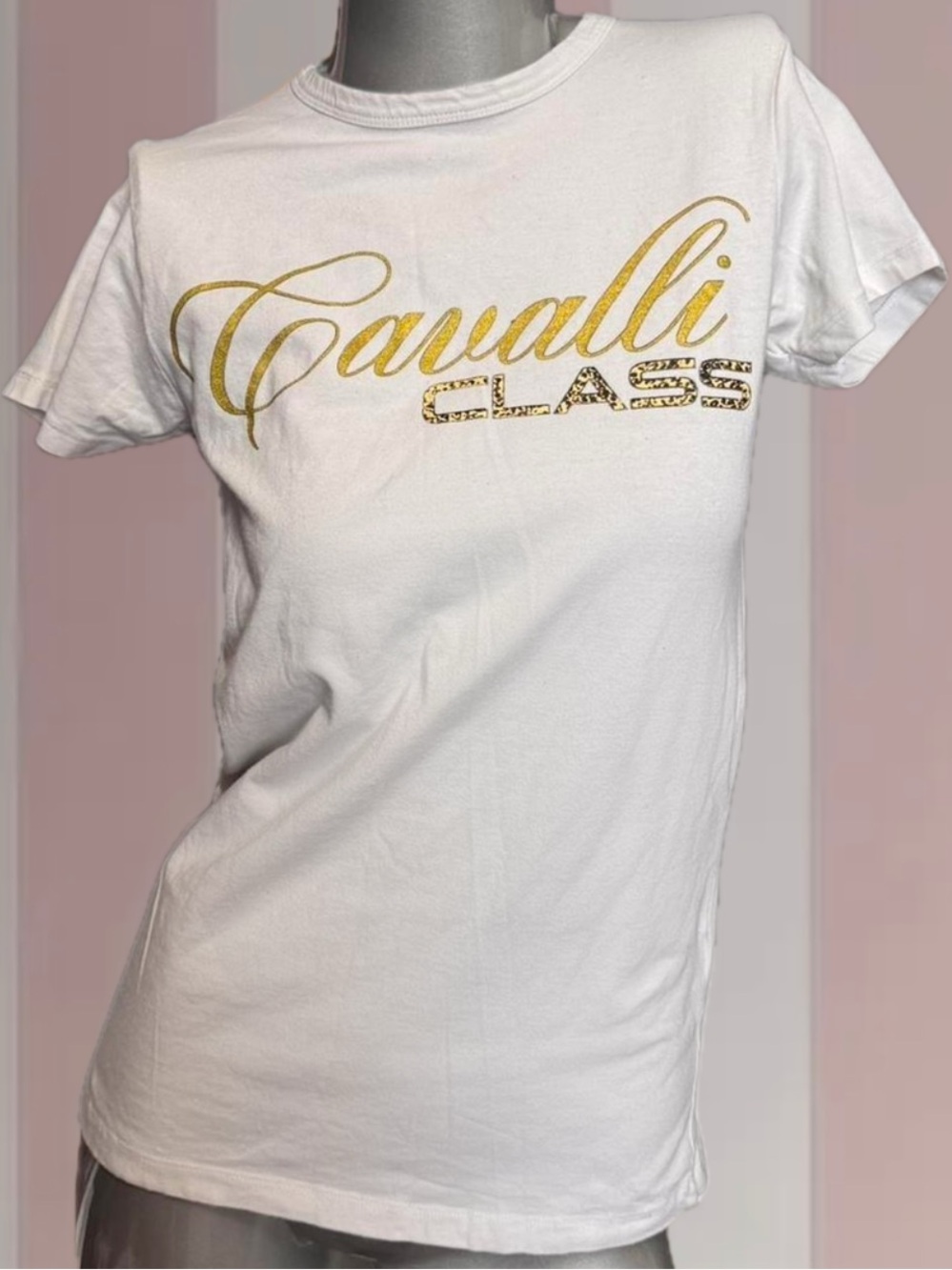 Roberto Cavalli White Cavalli Class t-shirt with gold glitter logo